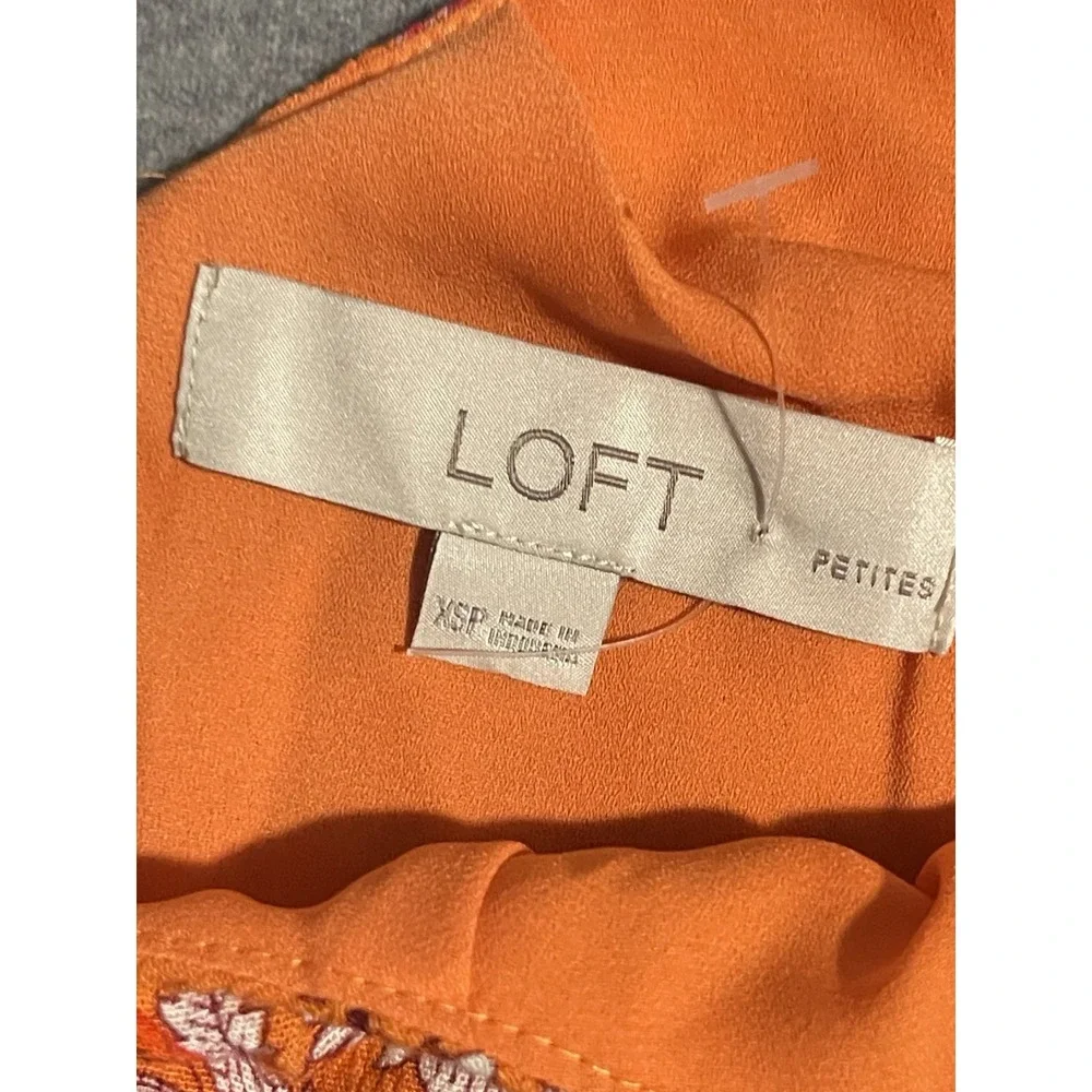 LOFT Petite Floral Puff Sleeve Crop Top XS Petite Orange Boho Cottagecore Blouse